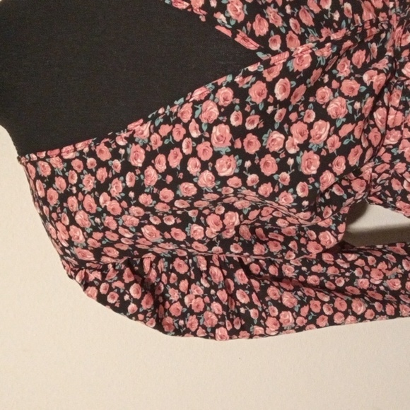 Missguided Long Puff Sleeve Rose Print Faux Wrap Dress Size 14 - Picture 4 of 5